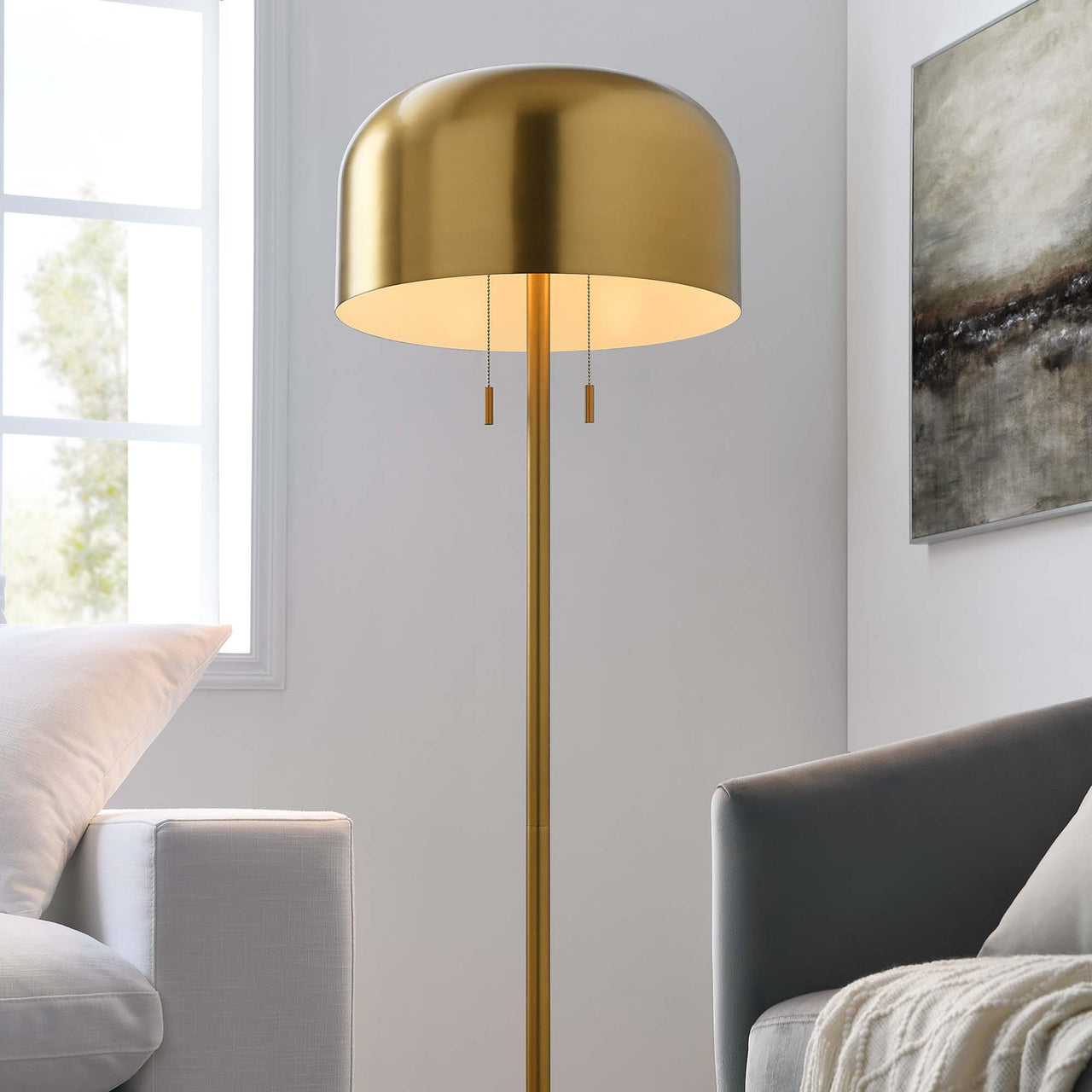 Brannick Floor Lamp, Satin Brass