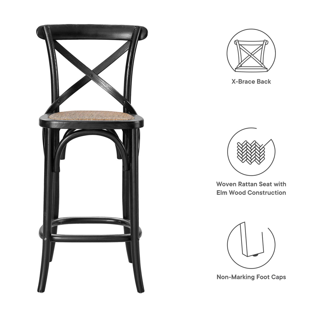 Countryside-Chic Counter Stool, Black