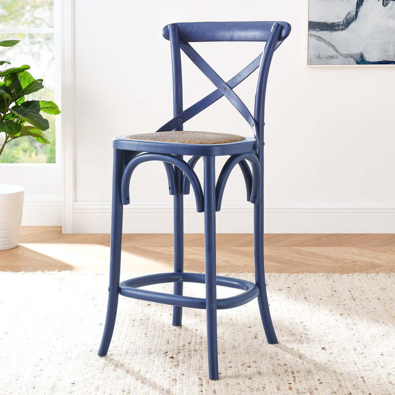 Countryside-Chic Counter Stool, Dark Blue