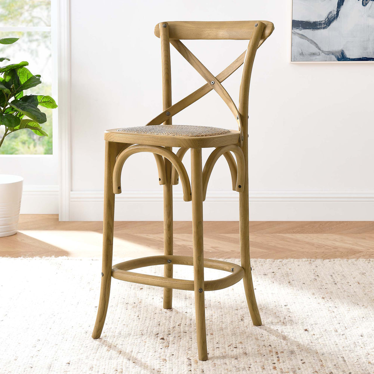 Countryside-Chic Counter Stool, Natural Wood