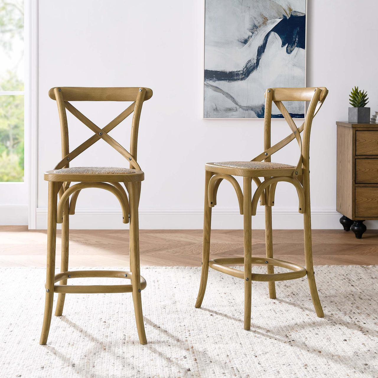 Countryside-Chic Counter Stool, Natural Wood