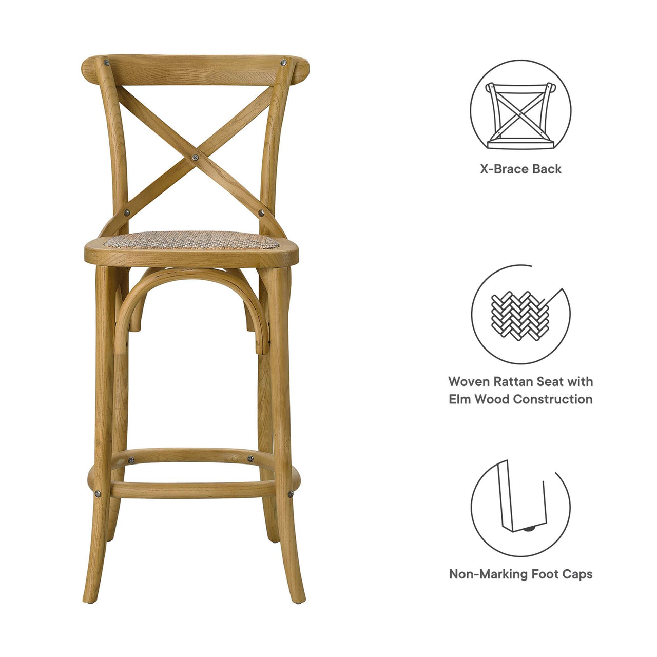 Countryside-Chic Counter Stool, Natural Wood