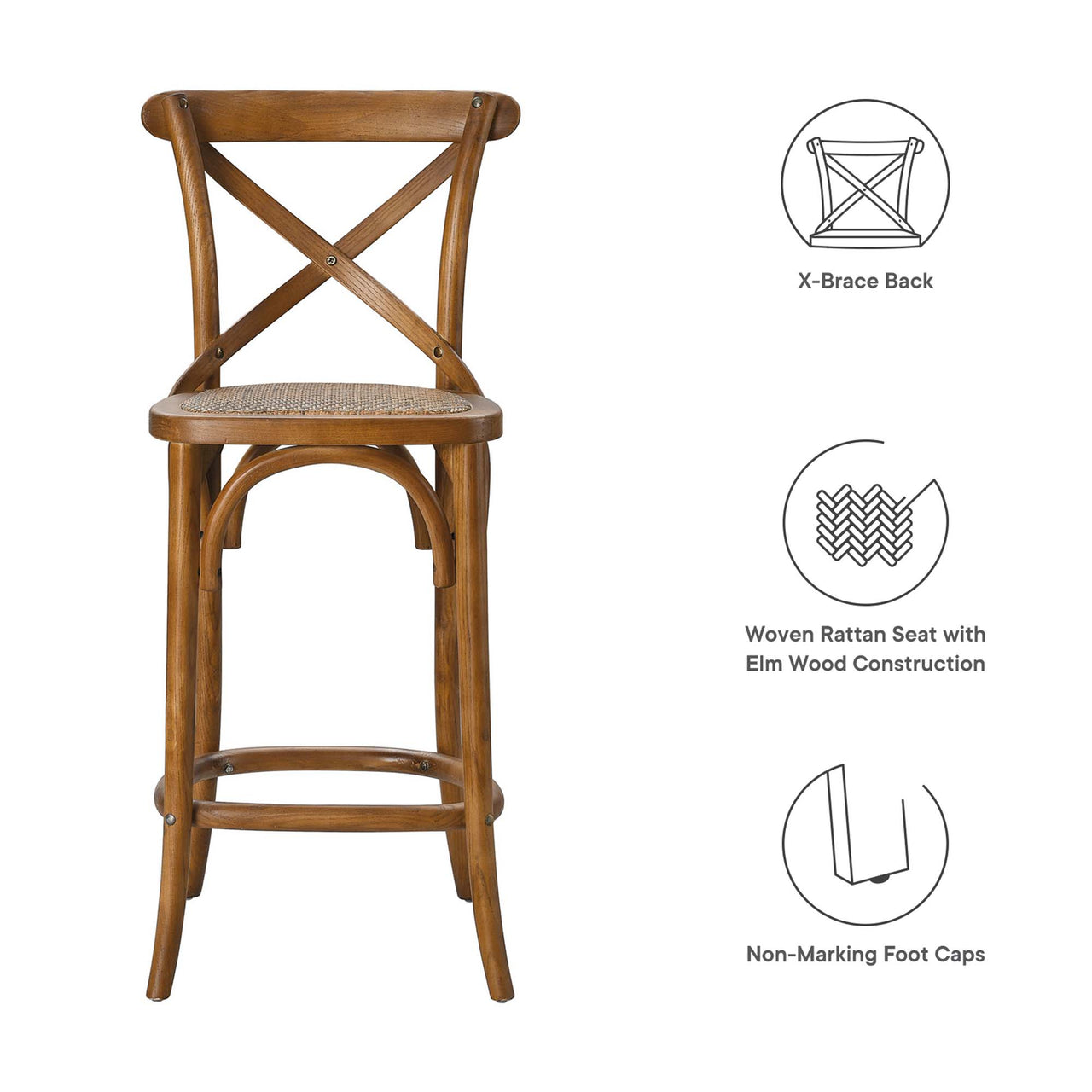 Countryside-Chic Counter Stool, Walnut