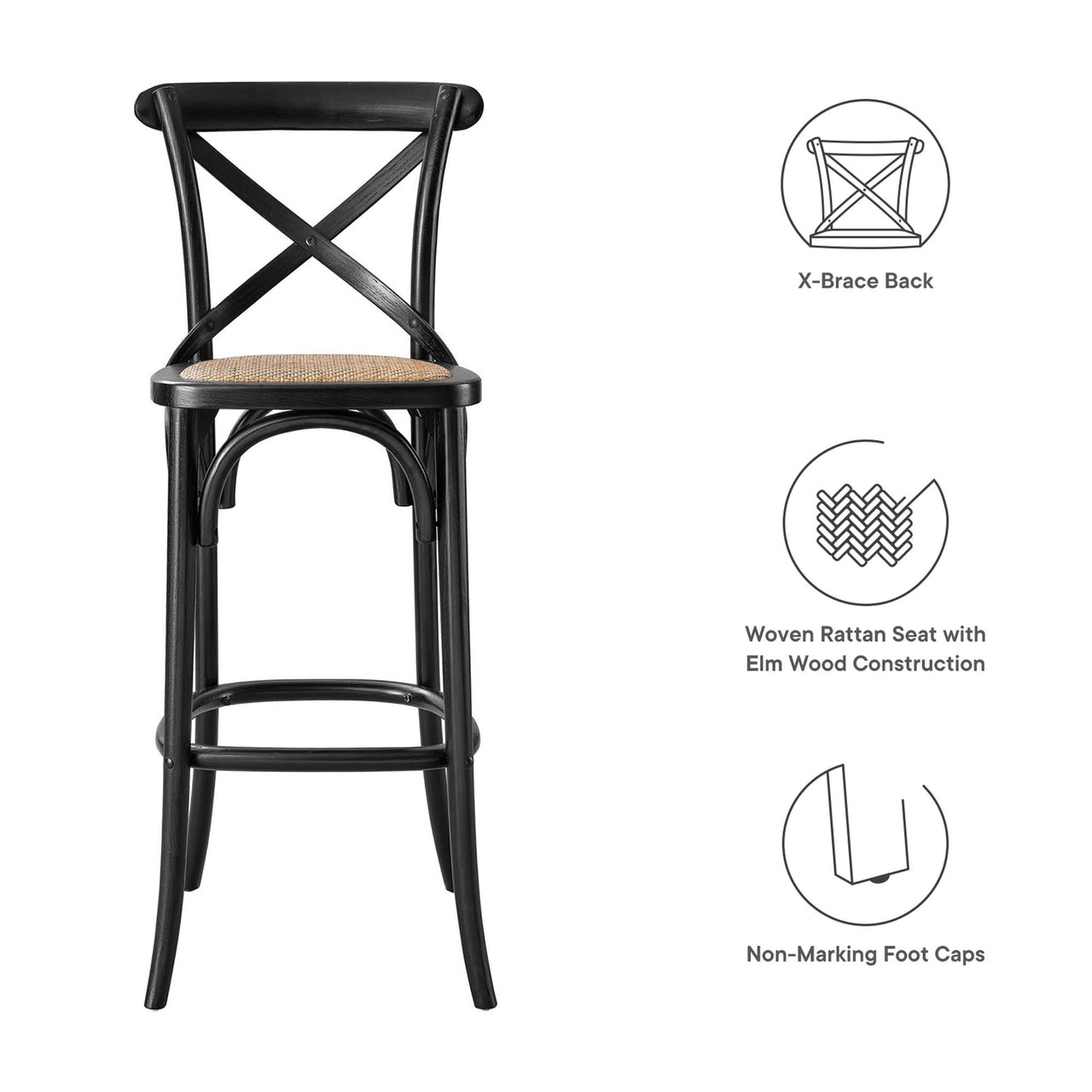 Countryside-Chic Bar Stool, Black