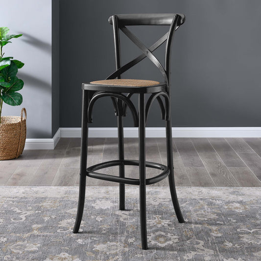 Countryside-Chic Rattan Bar Stool, Black & Beige