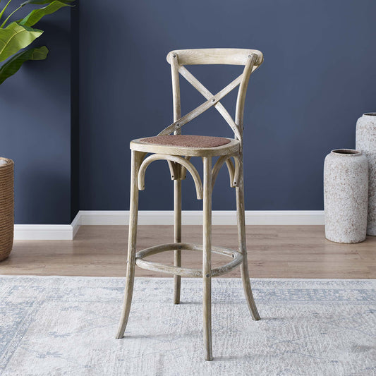 Countryside-Chic Rattan Bar Stool, Gray & Brown