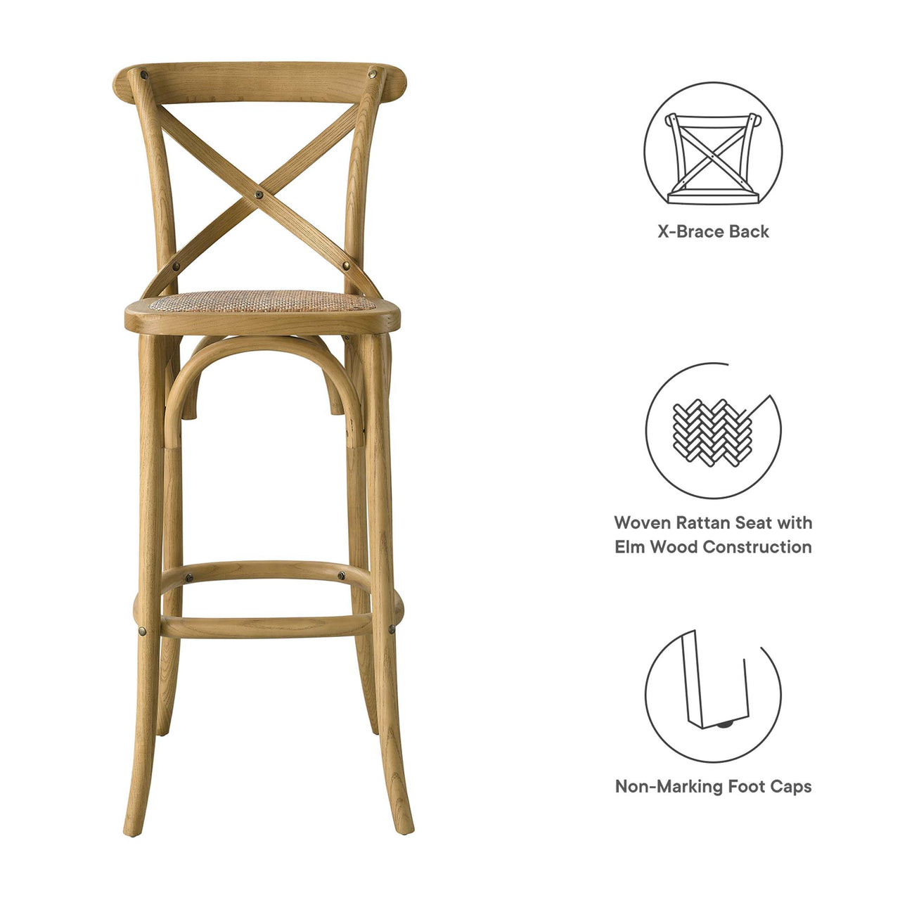 Countryside-Chic Bar Stool, Natural Wood