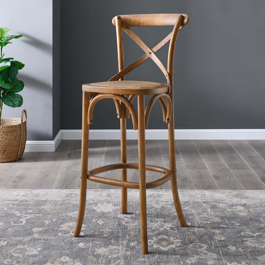 Countryside-Chic Rattan Bar Stool, Walnut & Beige