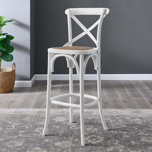 Countryside-Chic Rattan Bar Stool, White & Brown