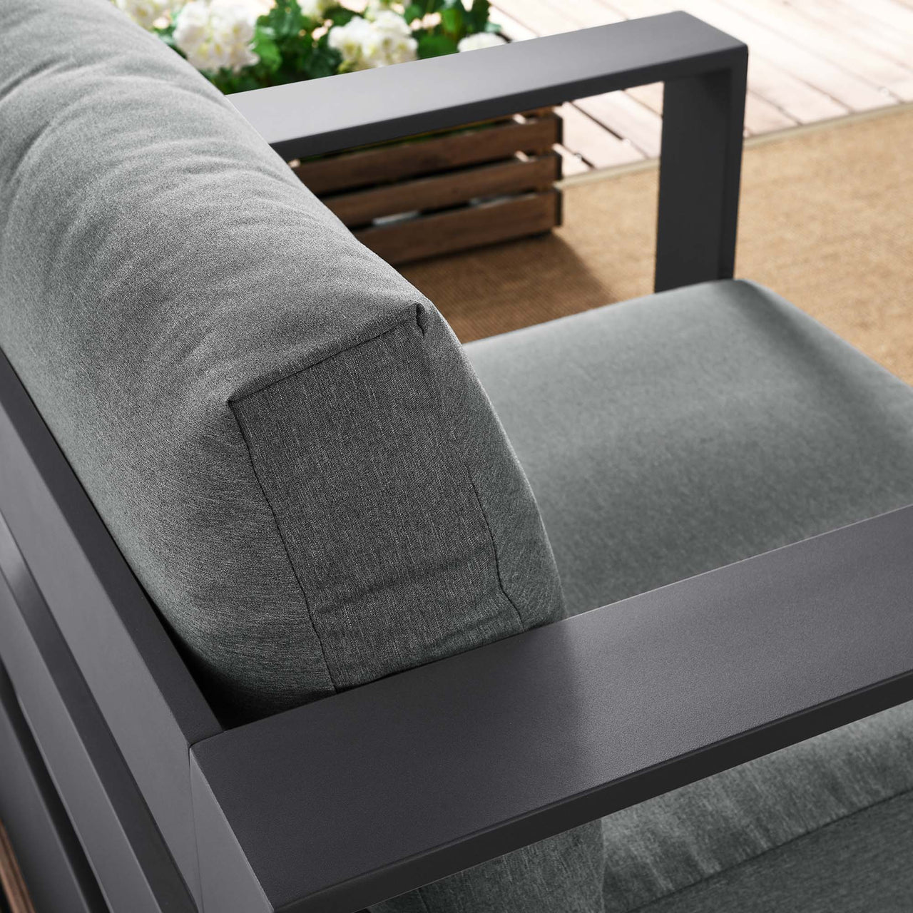 Tahlor Alfresco Powder-Coated Aluminum Armchair, Gray & Charcoal