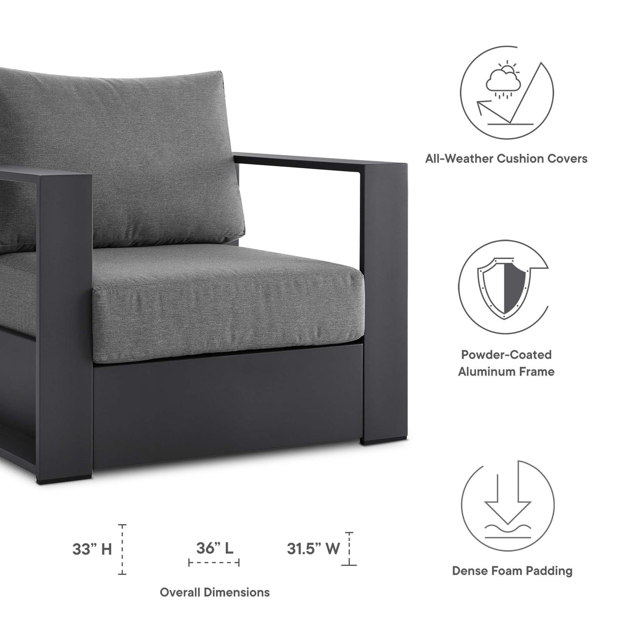 Tahlor Alfresco Powder-Coated Aluminum Armchair, Gray & Charcoal