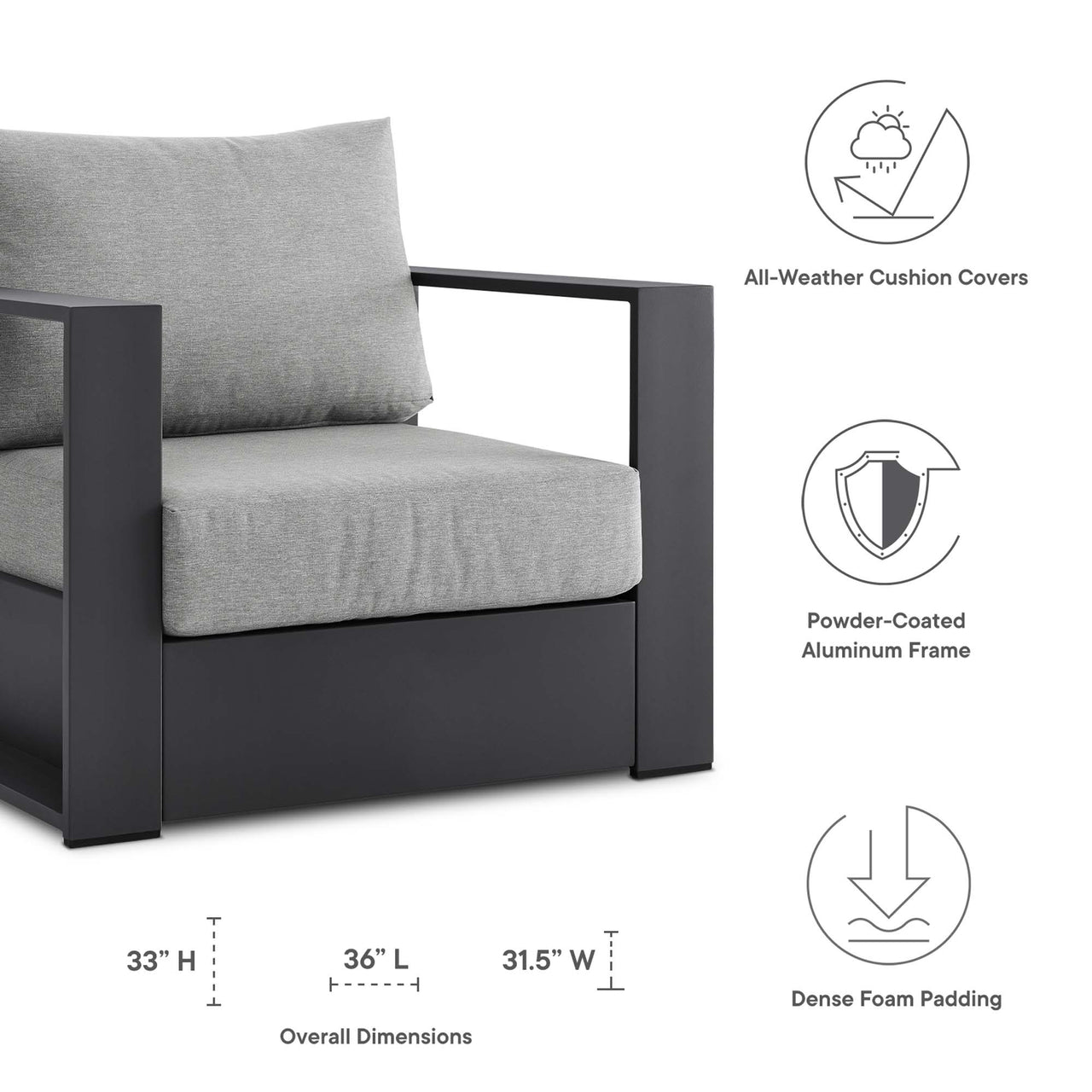 Tahlor Alfresco Powder-Coated Aluminum Armchair, Gray