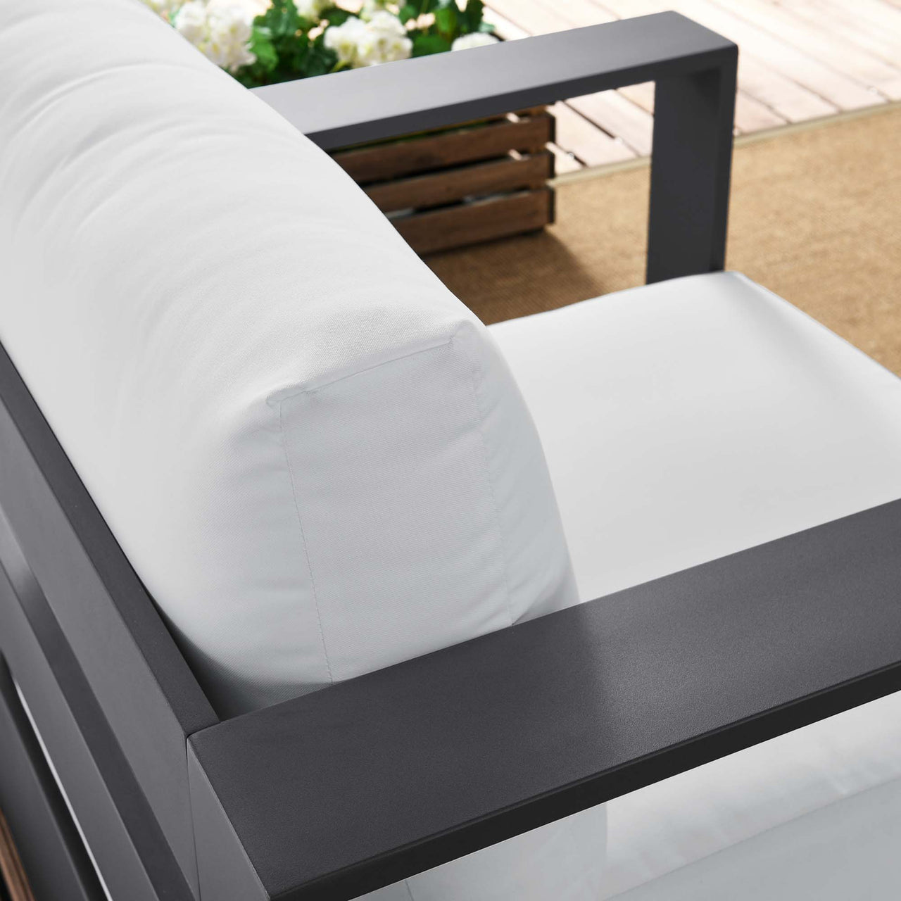 Tahlor Alfresco Powder-Coated Aluminum Armchair, Gray & White
