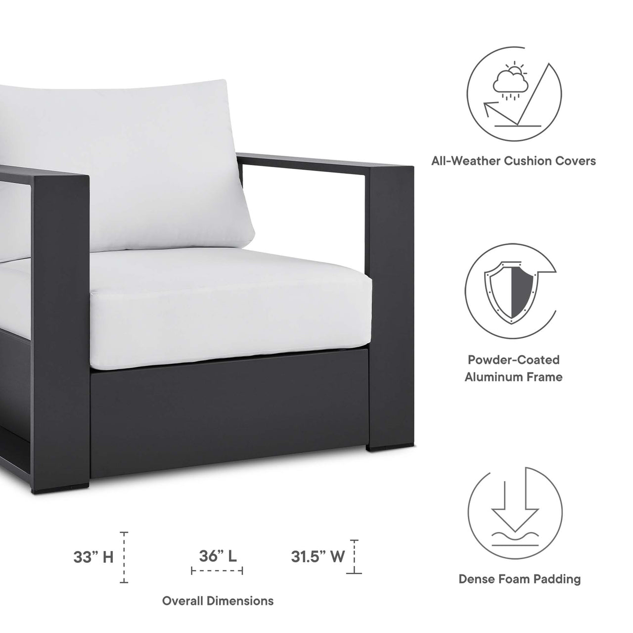 Tahlor Alfresco Powder-Coated Aluminum Armchair, Gray & White