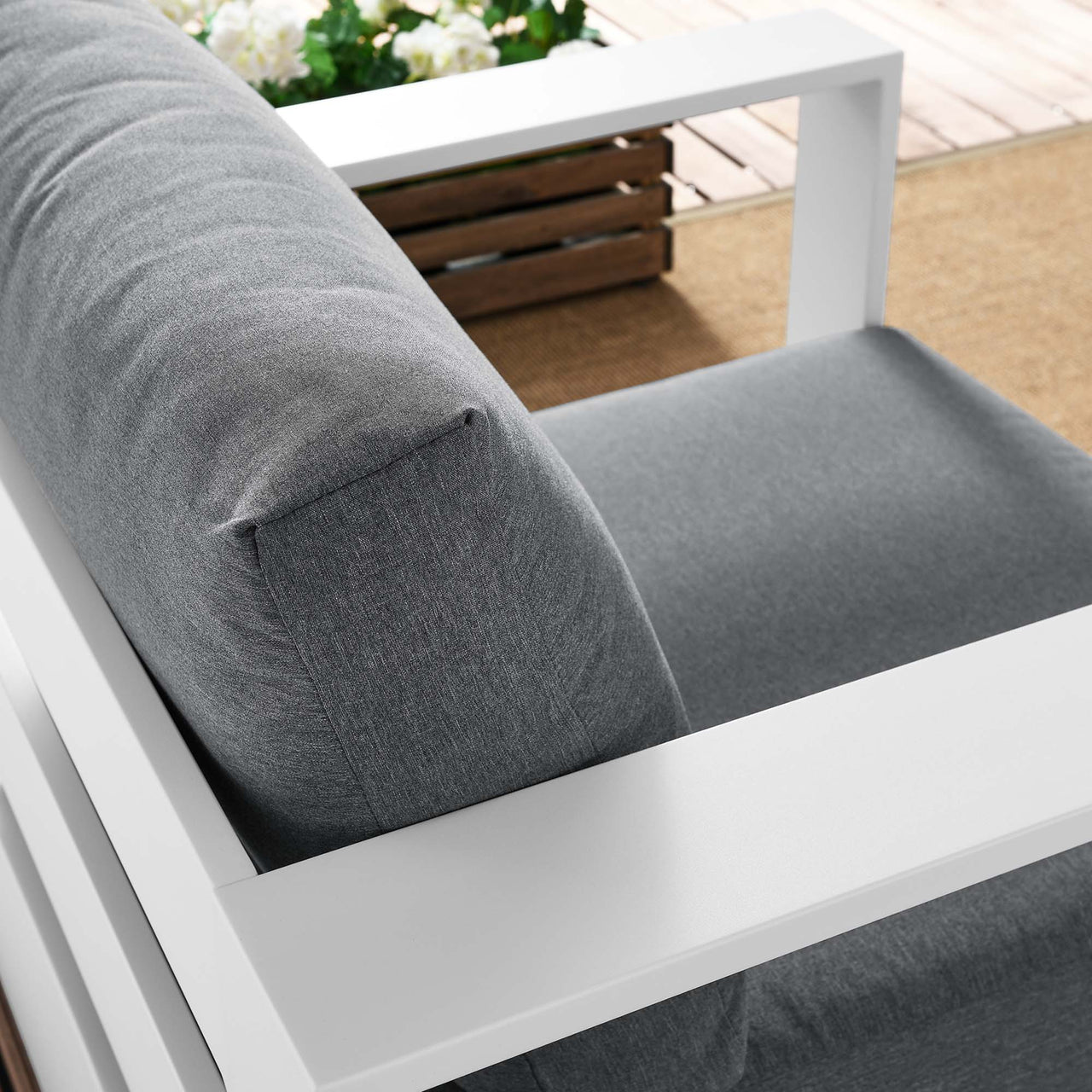 Tahlor Alfresco Powder-Coated Aluminum Armchair, White & Charcoal