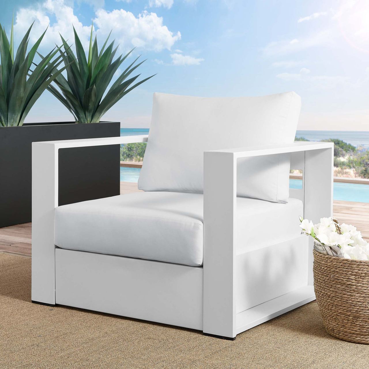 Tahlor Alfresco Powder-Coated Aluminum Armchair, White
