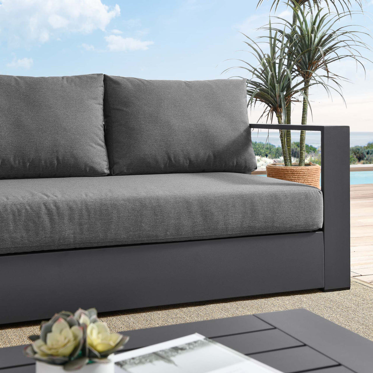 Tahlor Alfresco Powder-Coated Aluminum Sofa, Gray & Charcoal