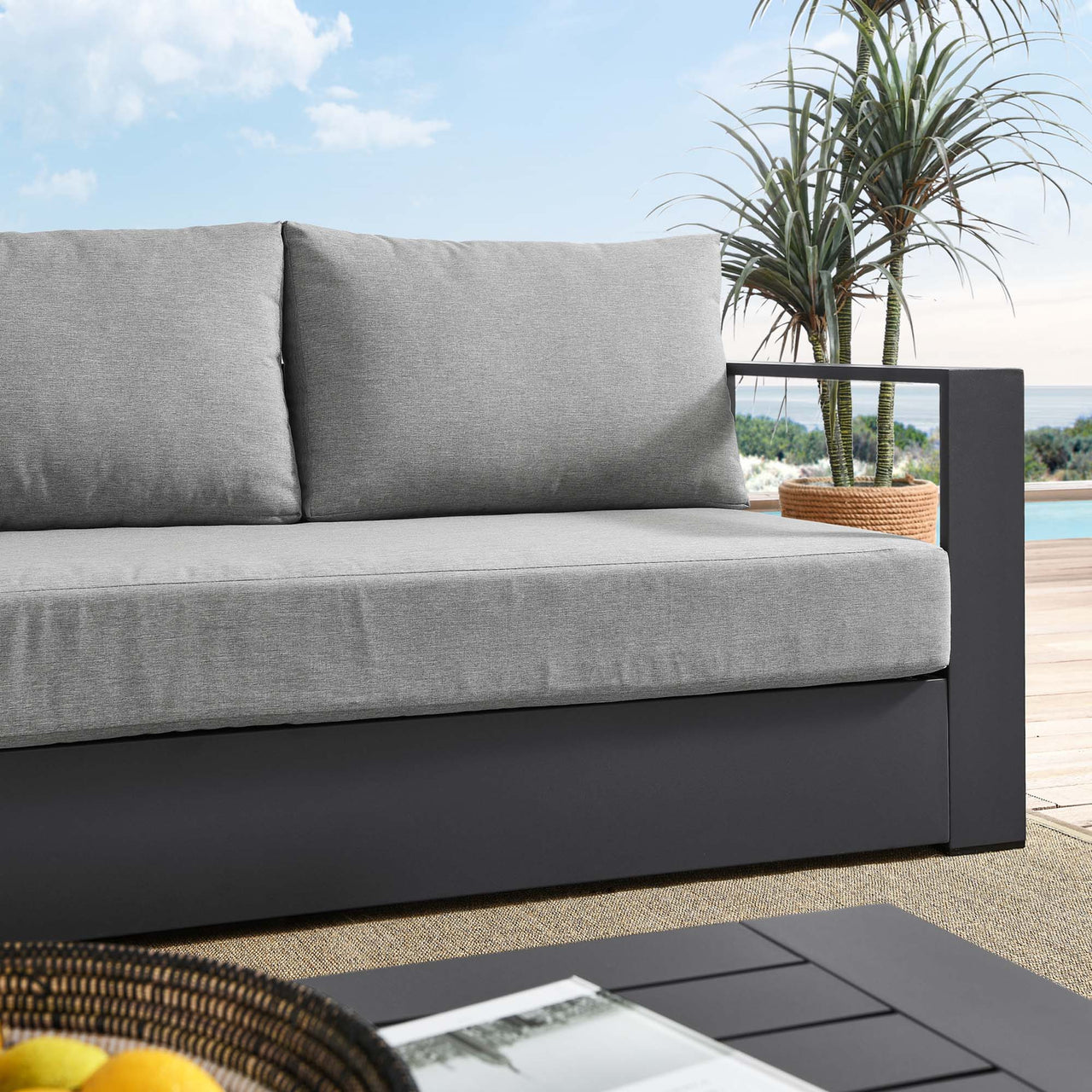 Tahoe Outdoor Patio Powder-Coated Aluminum Sofa, Gray & Gray