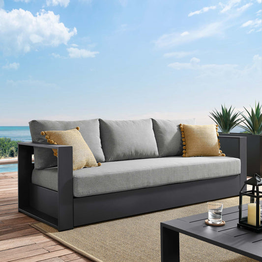 Tahoe Outdoor Patio Powder-Coated Aluminum Sofa, Gray & Gray