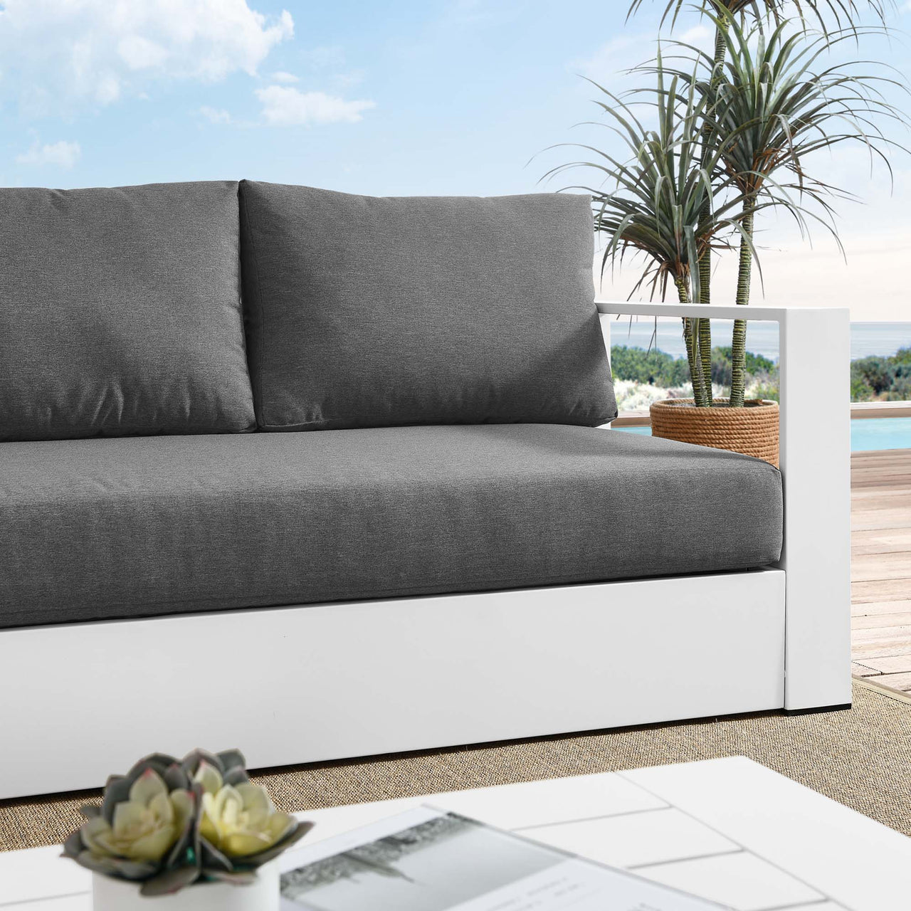 Tahlor Alfresco Powder-Coated Aluminum Sofa, White & Charcoal