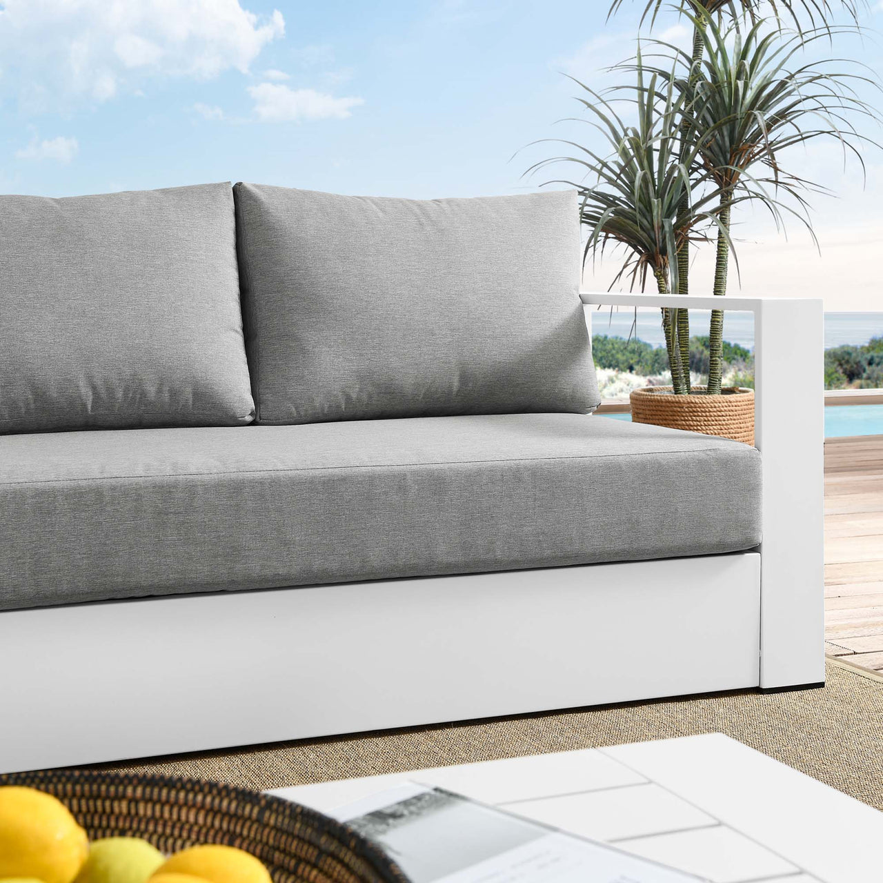 Tahlor Alfresco Powder-Coated Aluminum Sofa, White & Gray