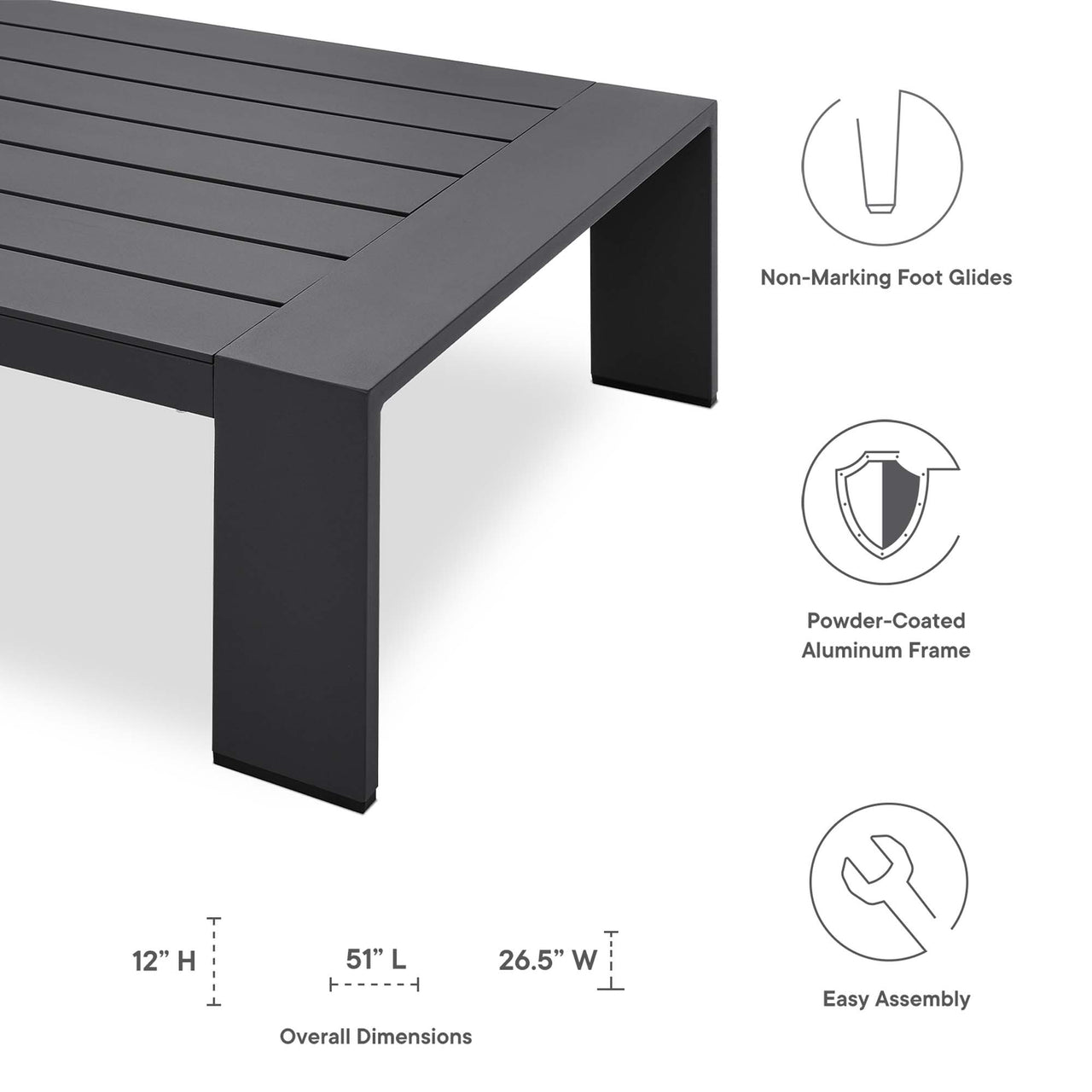 Tahlor Alfresco Powder-Coated Aluminum Coffee Table, Gray