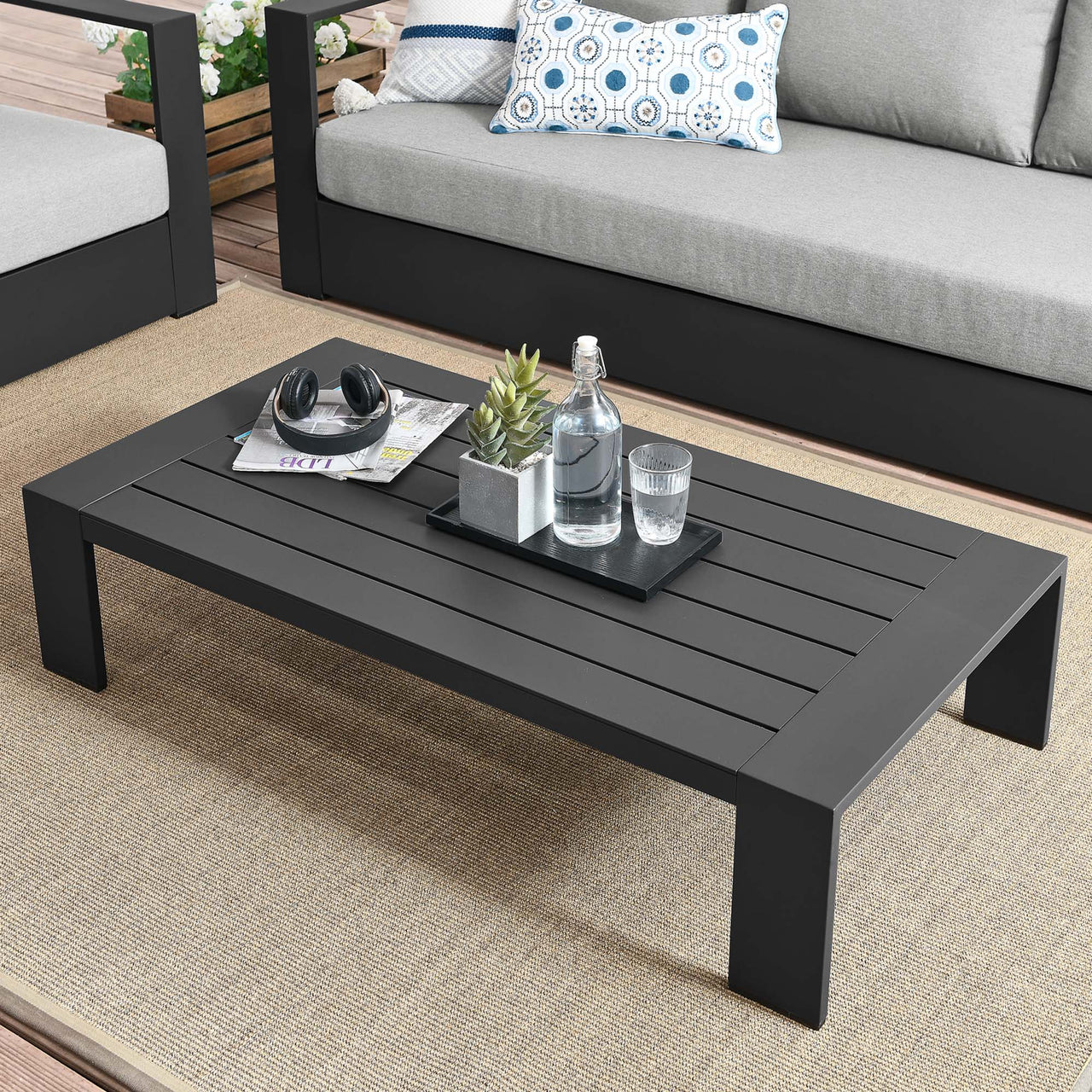 Tahlor Alfresco Powder-Coated Aluminum Coffee Table, Gray