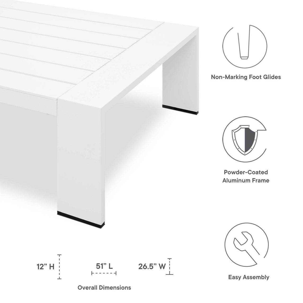 Tahlor Alfresco Powder-Coated Aluminum Coffee Table, White