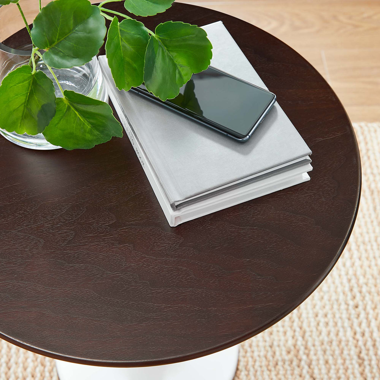 Ensemble Round Side Table, White & Cherry Walnut
