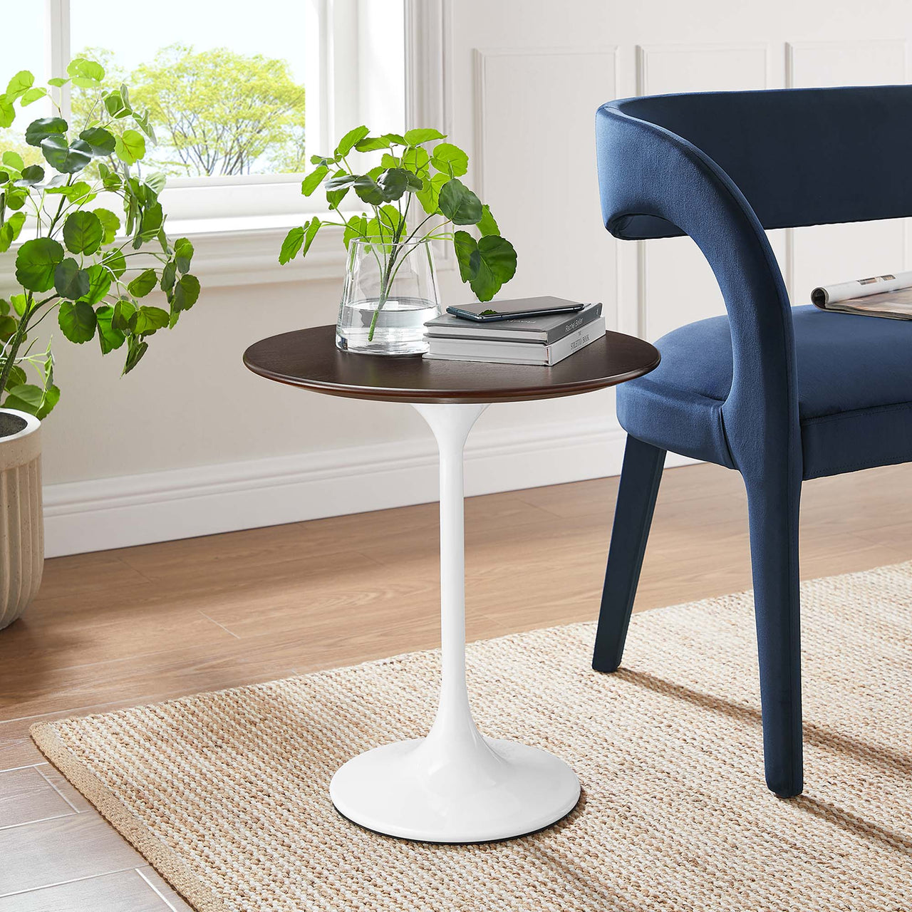 Ensemble Round Side Table, White & Cherry Walnut