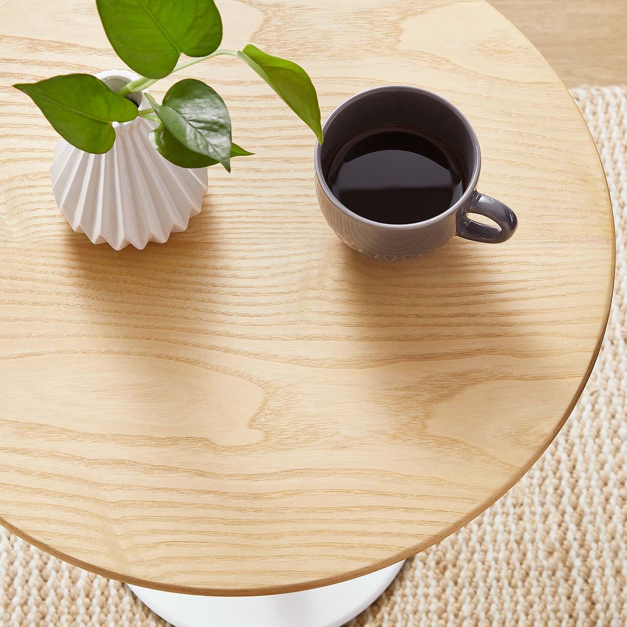 Ensemble Round Side Table, White & Natural Wood