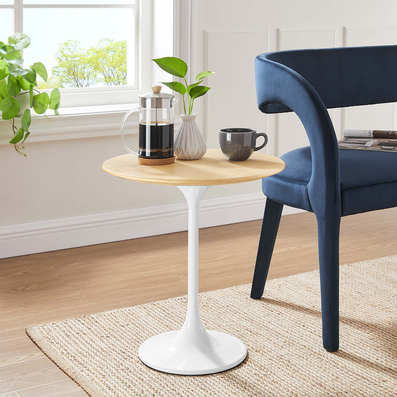 Ensemble Round Side Table, White & Natural Wood