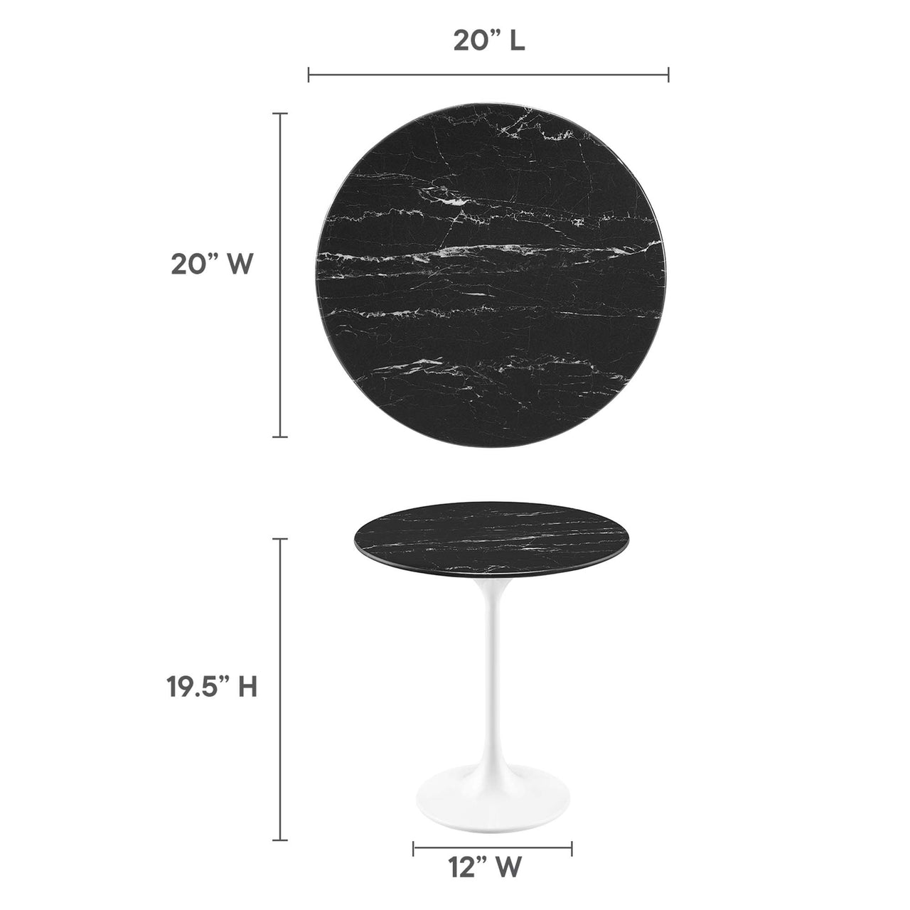 Ensemble Round Faux Marble Side Table, White & Black