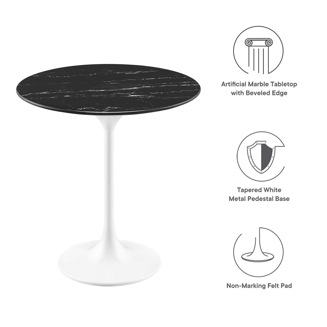 Ensemble Round Faux Marble Side Table, White & Black