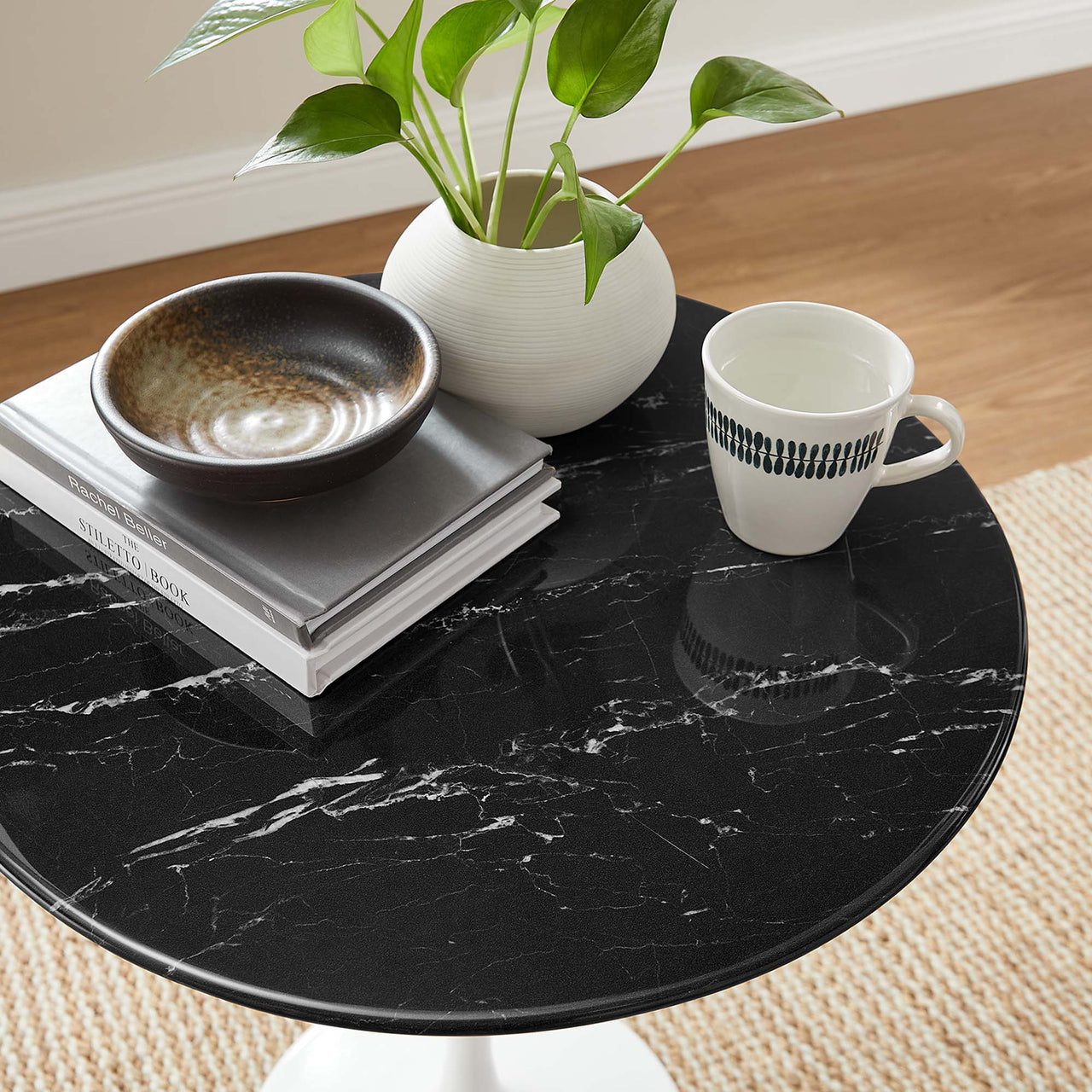 Ensemble Round Faux Marble Side Table, White & Black