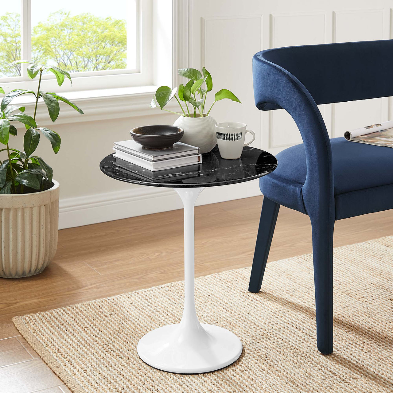 Ensemble Round Faux Marble Side Table, White & Black
