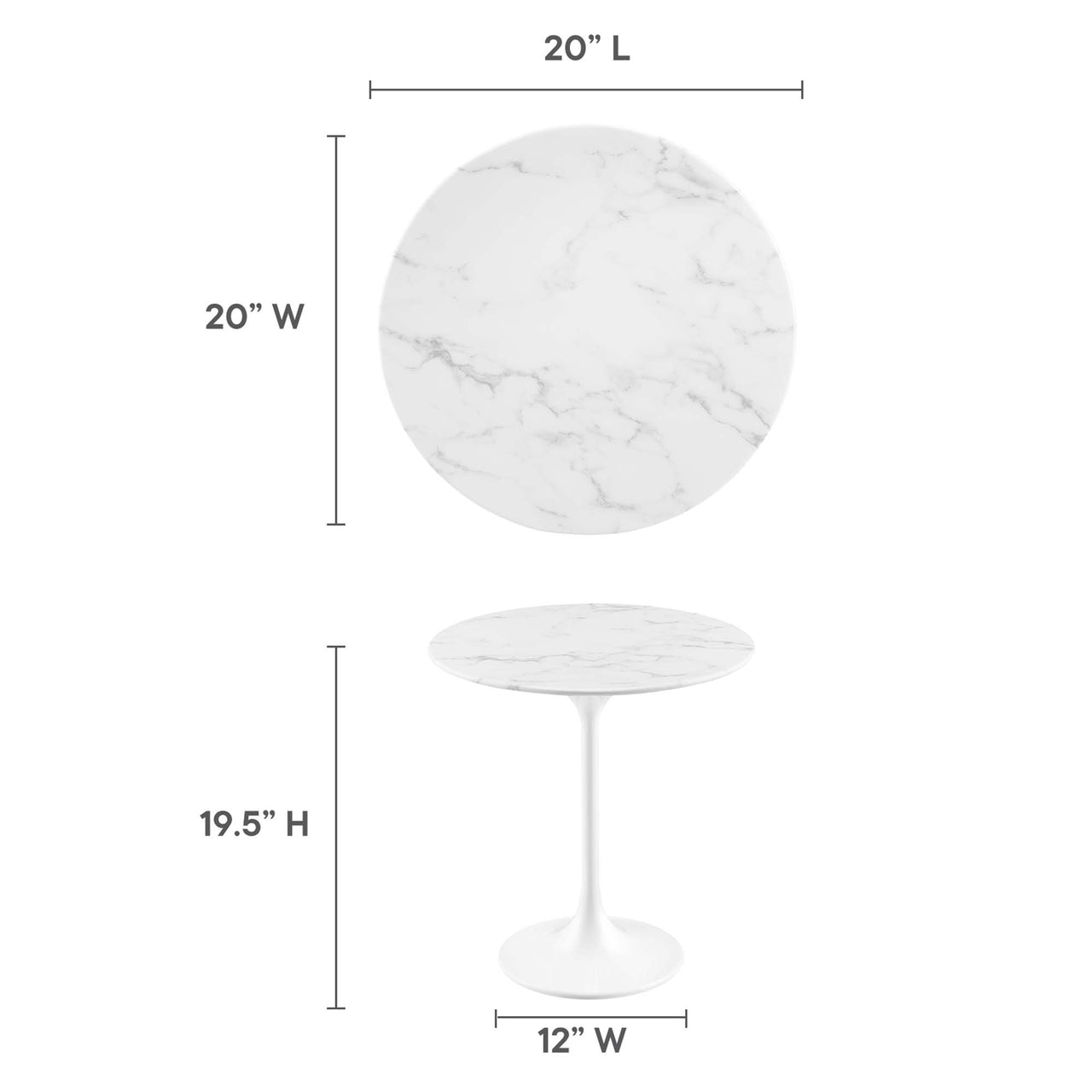 Ensemble Round Faux Marble Side Table, White