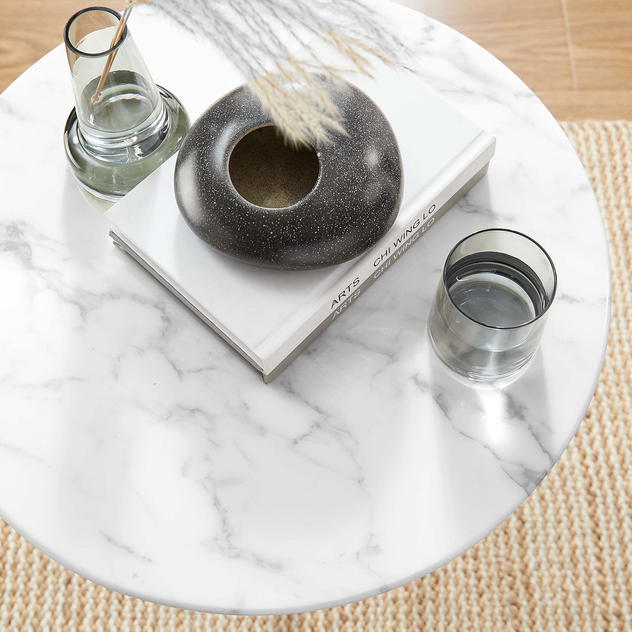 Ensemble Round Faux Marble Side Table, White