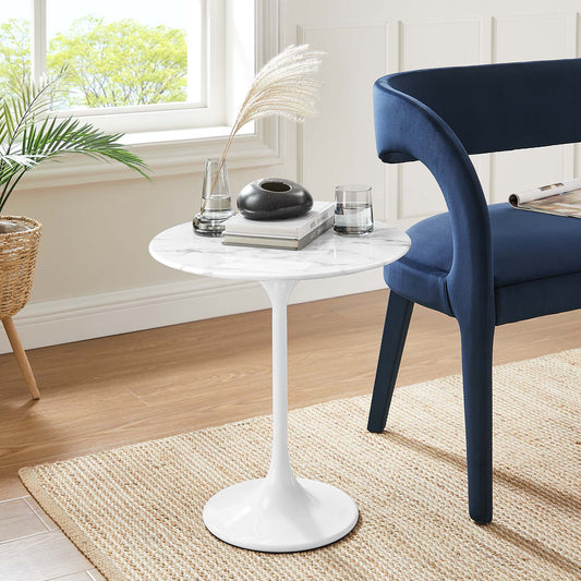 Ensemble Round Faux Marble Side Table, White