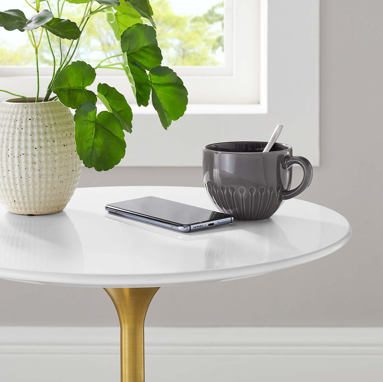 Ensemble Round Side Table, Gold & White