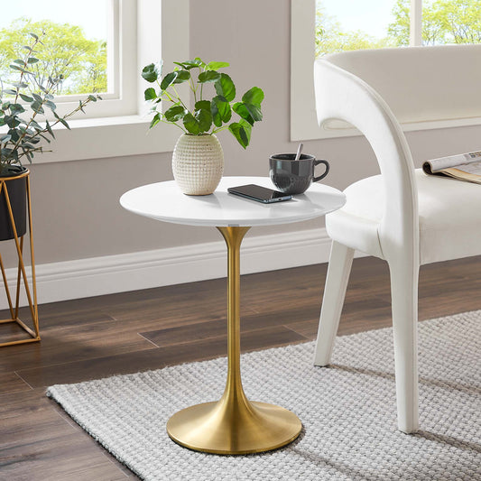 Ensemble Round Side Table, Gold & White