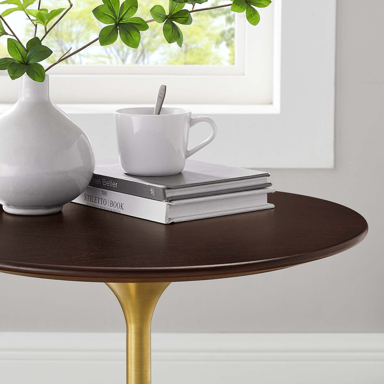 Ensemble Round Side Table, Gold & Cherry Walnut