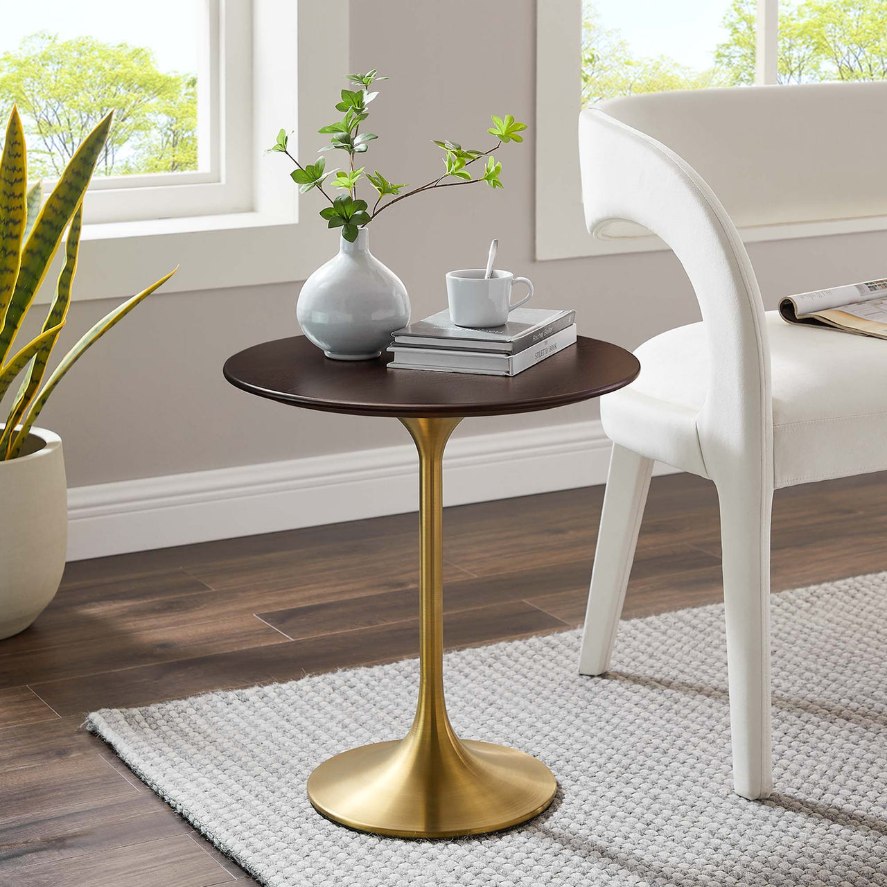 Ensemble Round Side Table, Gold & Cherry Walnut