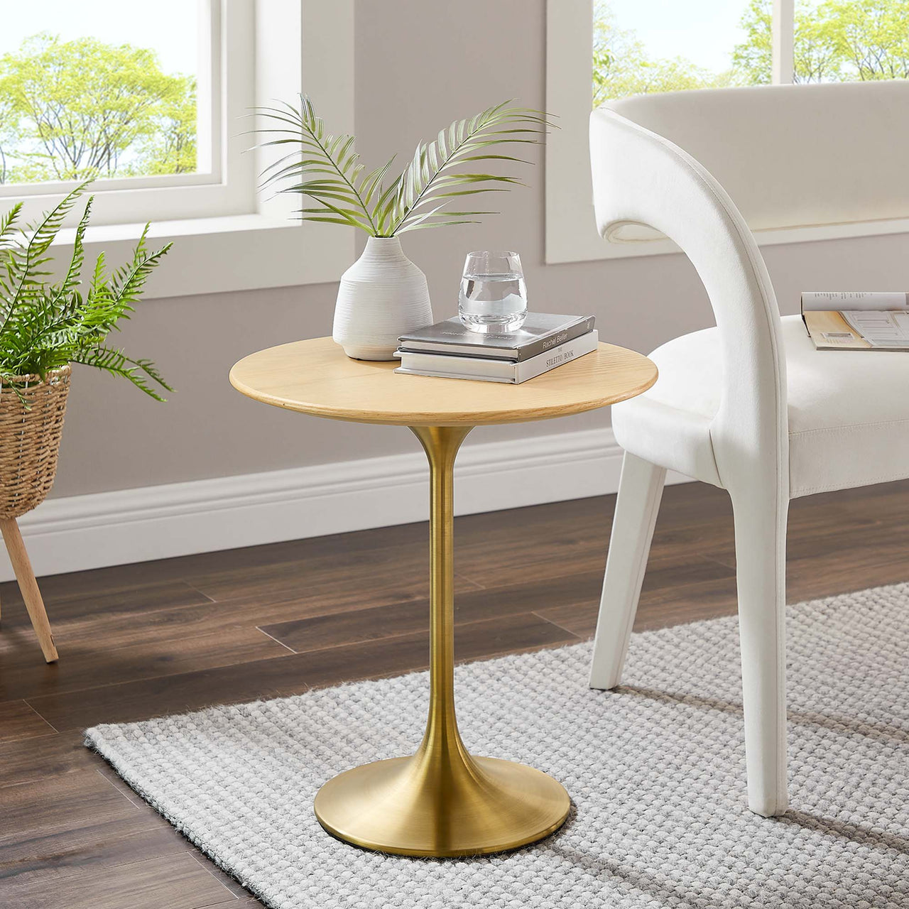 Ensemble Round Side Table, Gold & Natural Wood