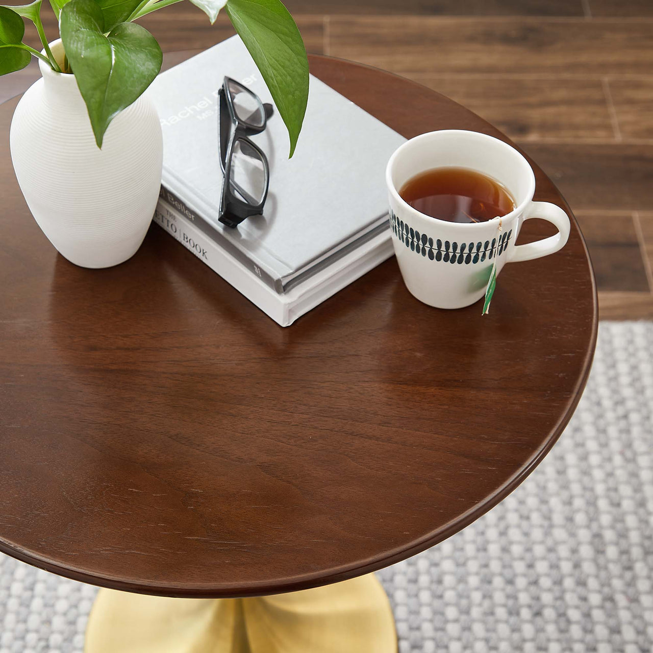 Ensemble Round Side Table, Gold & Walnut