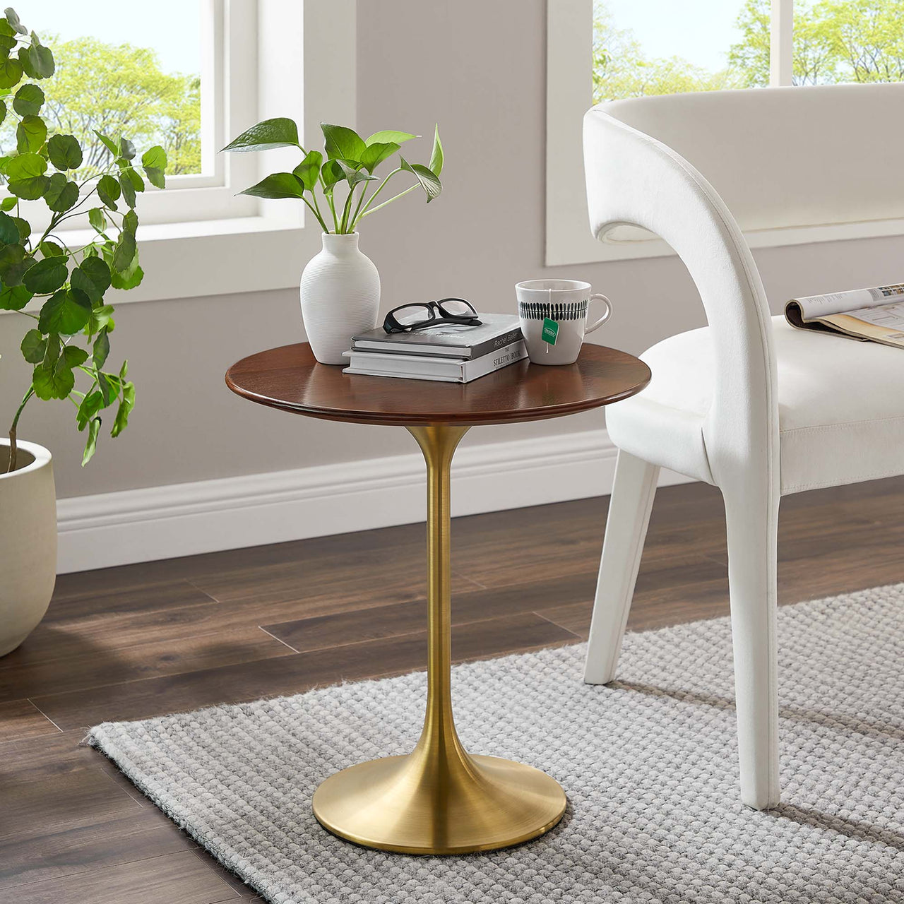Ensemble Round Side Table, Gold & Walnut
