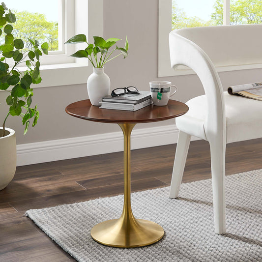 Ensemble Round Side Table, Gold & Walnut