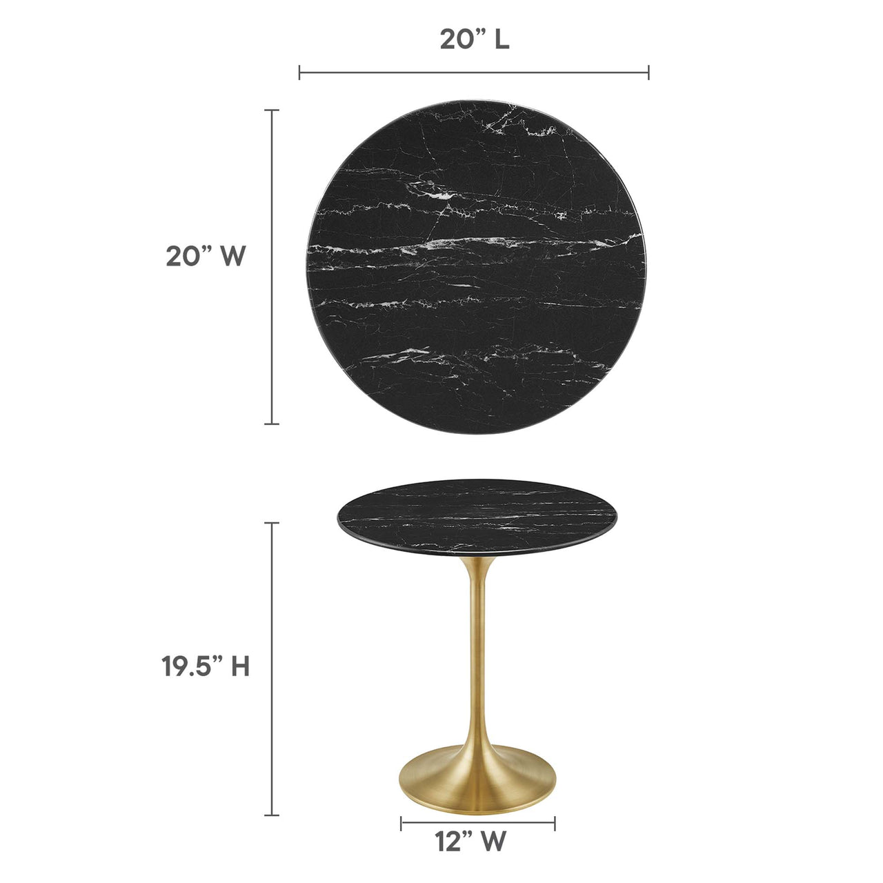 Ensemble Round Faux Marble Side Table, Gold & Black