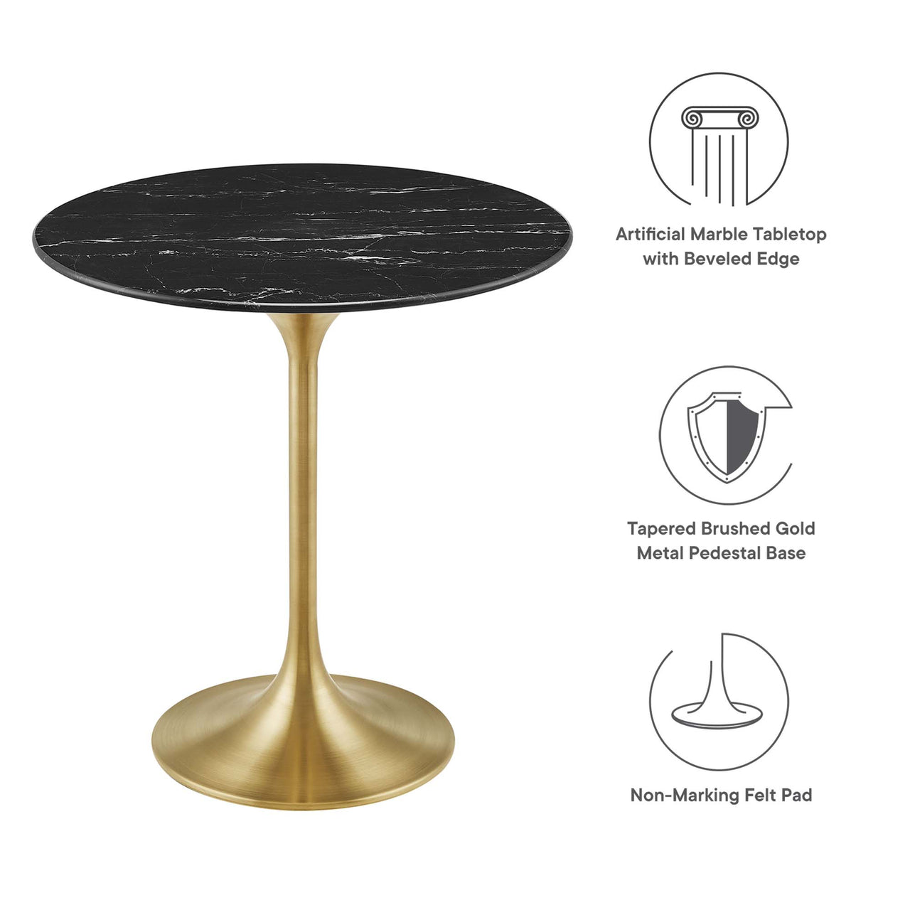 Ensemble Round Faux Marble Side Table, Gold & Black