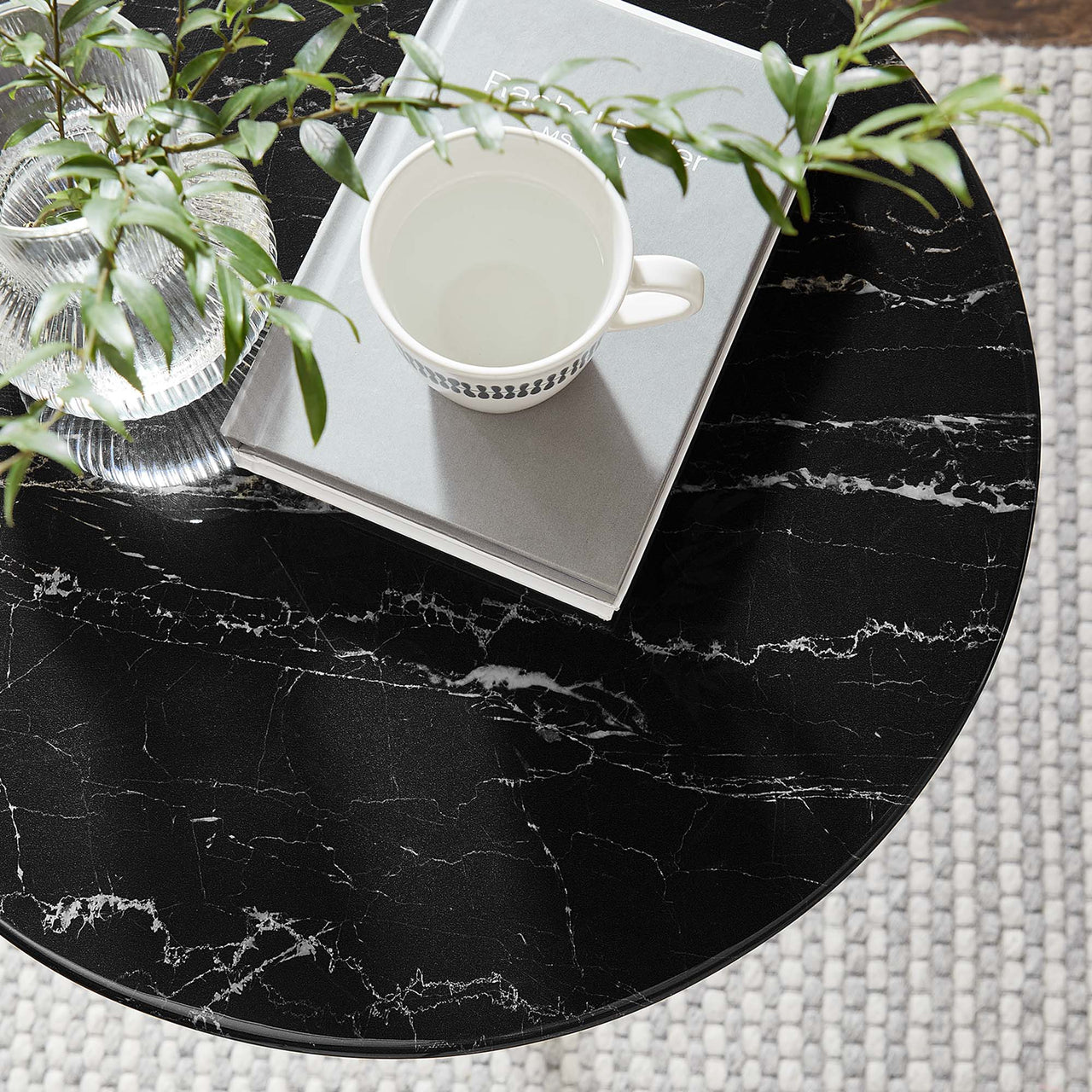 Ensemble Round Faux Marble Side Table, Gold & Black